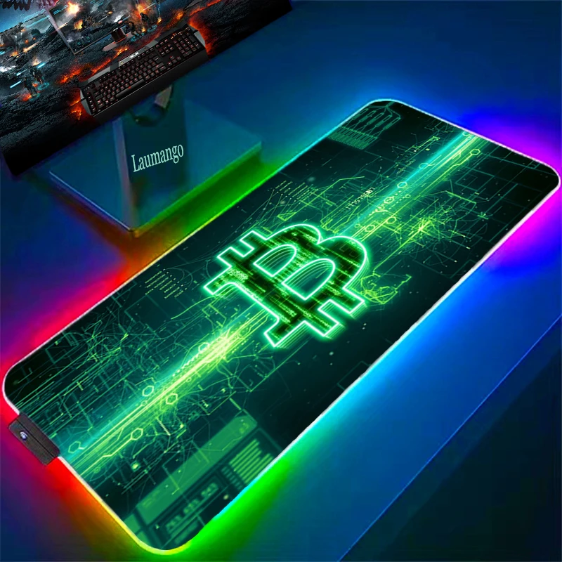 

Большой игровой коврик для мыши с аниме-аксессуарами, RGB, размер Xl, Биткоин, игровой компьютерный стол, настольный коврик, коврик для ноутбук...