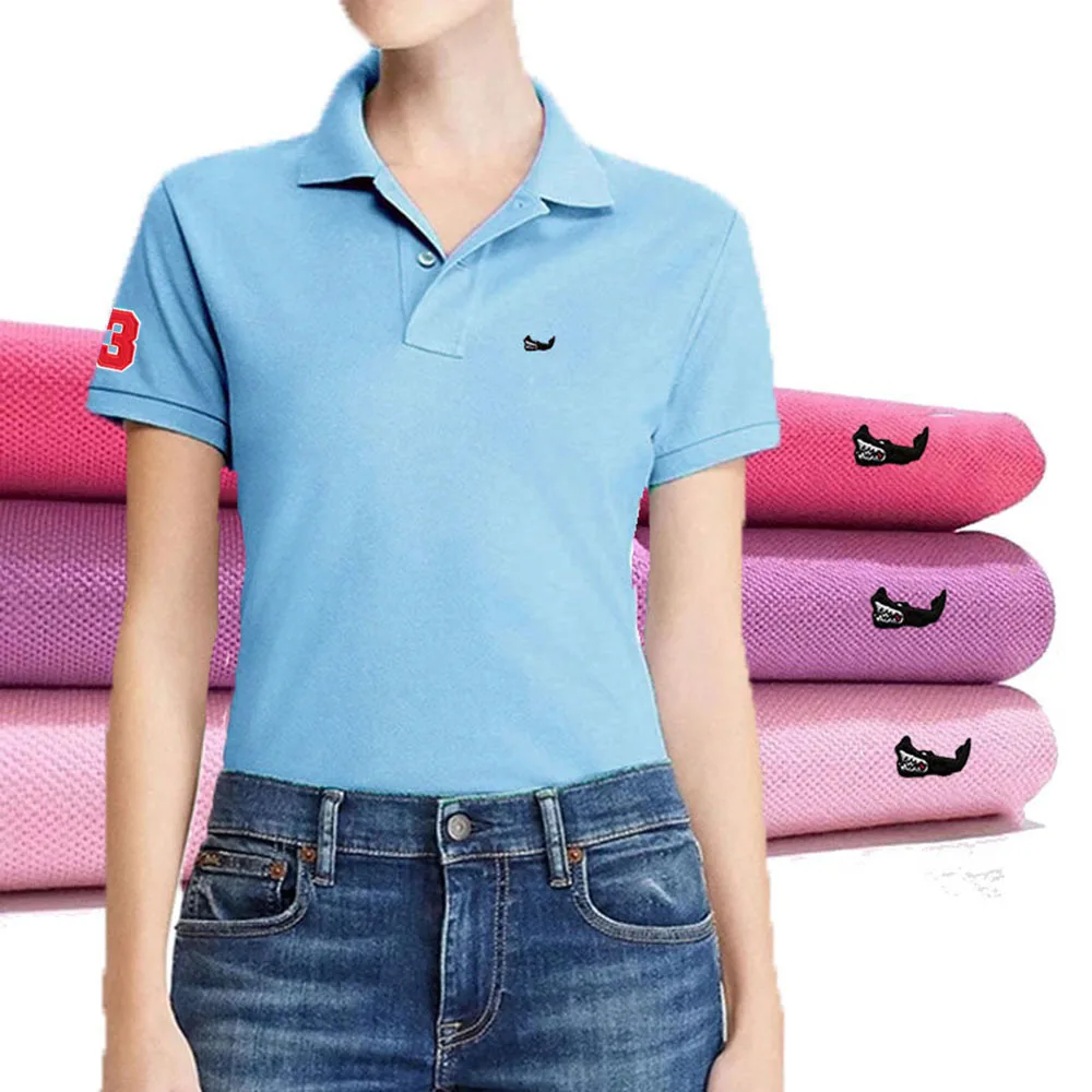 

Summer Women's Short Sleeve 100% Cotton Shirt Polo Shirt Embroidered Sandfish Logo T-shirt Top Female Tennis Sweatshirt Tees