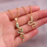 fashion snake pendant necklace for women men stainless steel chain animal zircon choker jewelry gift