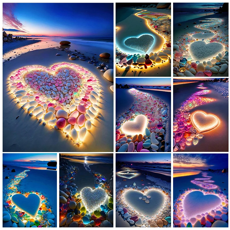 

Алмазная 5D картина «сделай сам», Пляжная блестящая мозаика с любовным сердцем, алмазная вышивка, картина, полная круглая искусственная, домашний декор, подарки