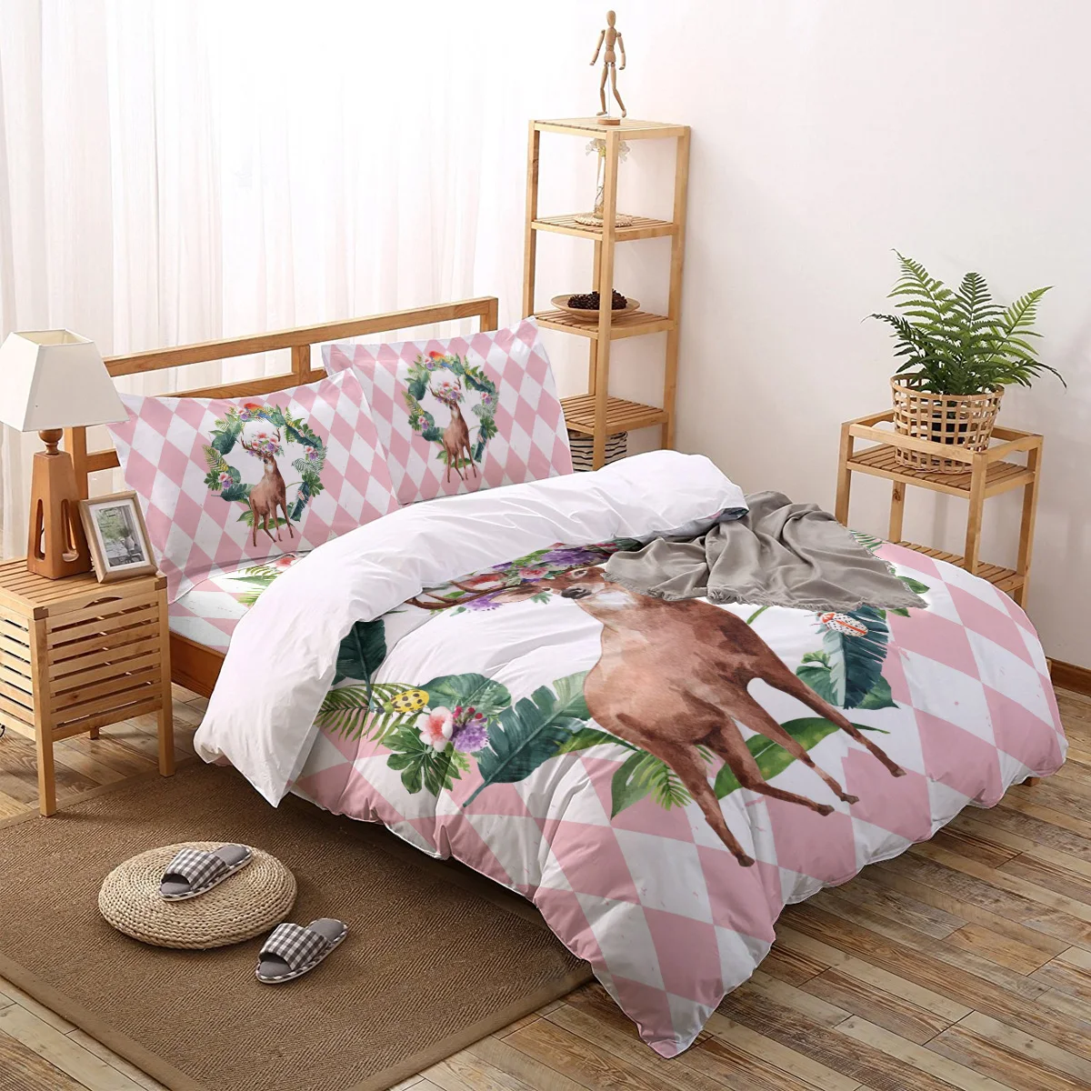 

Animal Deer Flower Rhombus Background Garland Comforter Bedding Sets Bed Linen Pillowcase Bedroom Decoration Duvet Cover