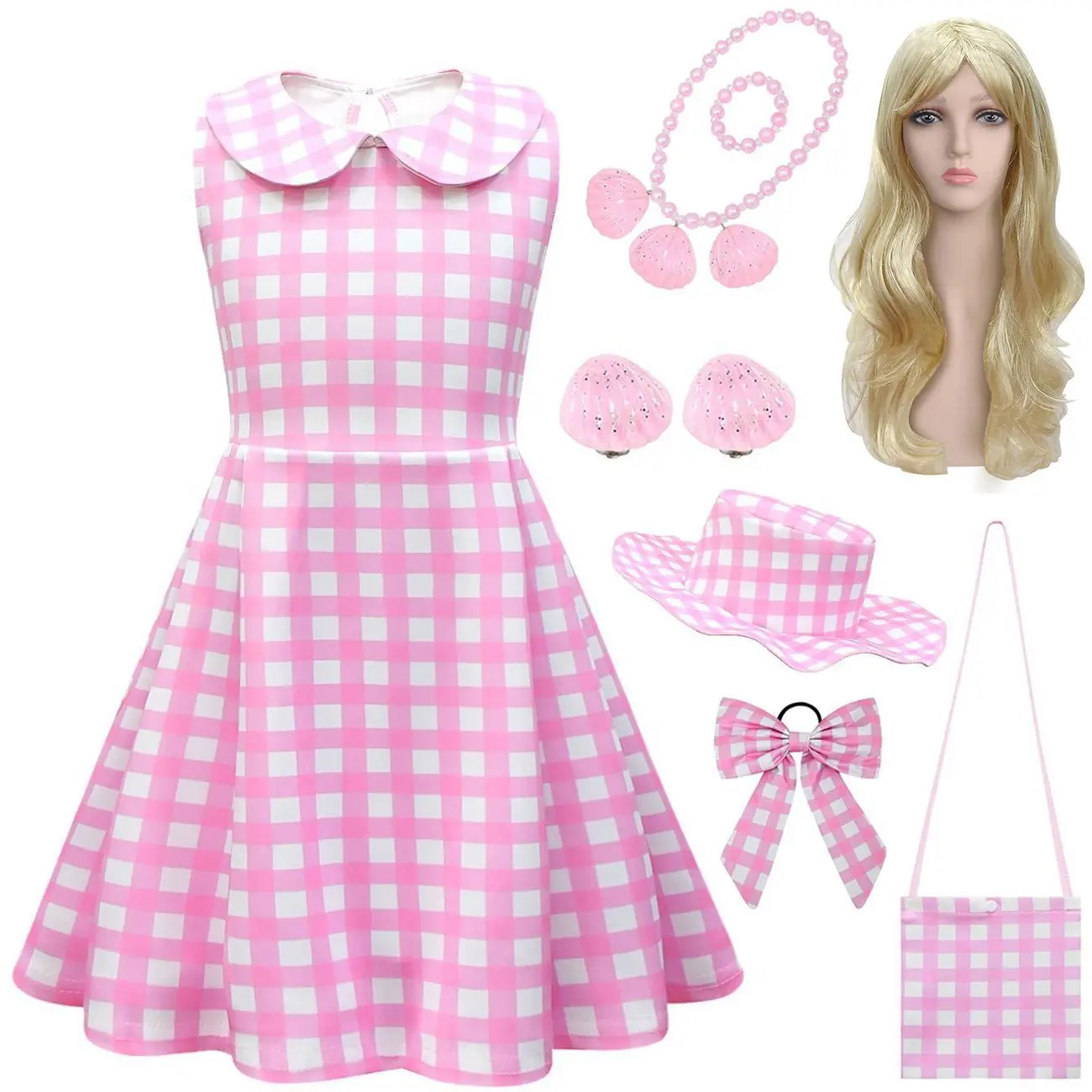

2023 Movie Girls Cosplay Costumes Kids Pink Plaid Dress Birthday Party Princess Dress Halloween Carnival Role Play Party