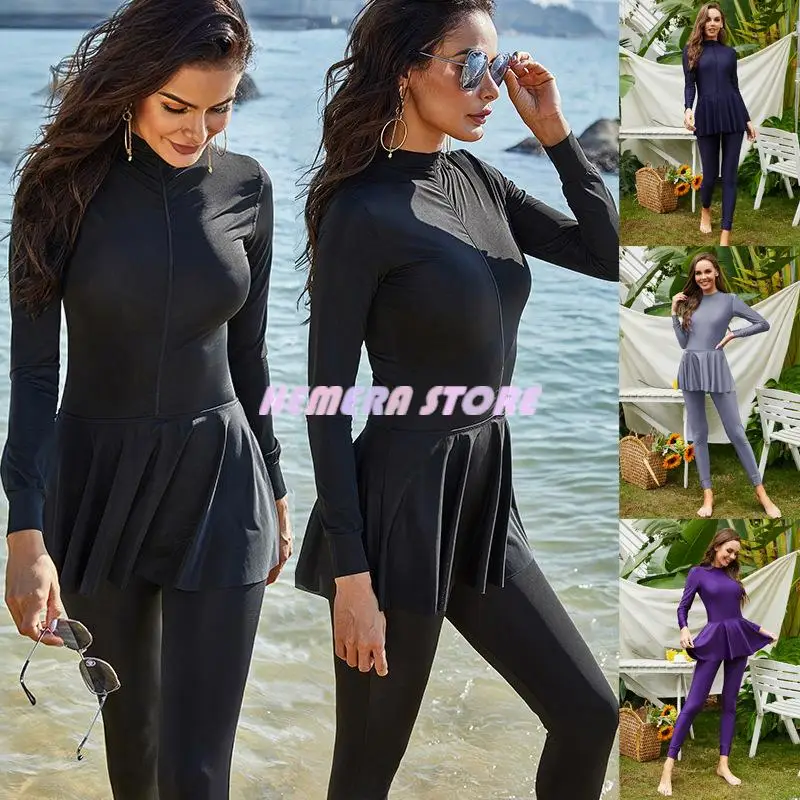 

Swimwear Women Arabic Modest Muslim Islamic Swimsuit Wear Burkini Hooded Hijab Surf Wear Sport Full Suit For Swimming 2023