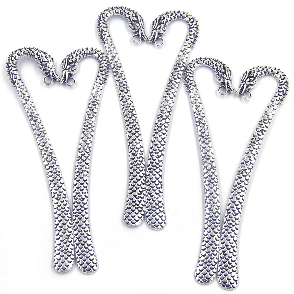 Silver Tone Dragon Metal Bookmarks With Hole For Reading Books Jewelry DIY Making Findings Charms 122mm