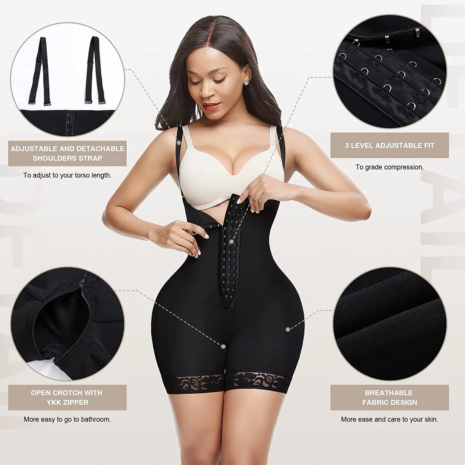 Waist Trainer Bodysuit Shapewear for Women Tummy Control Fajas Post Surgery Compression Body Shaper with Open Crotch