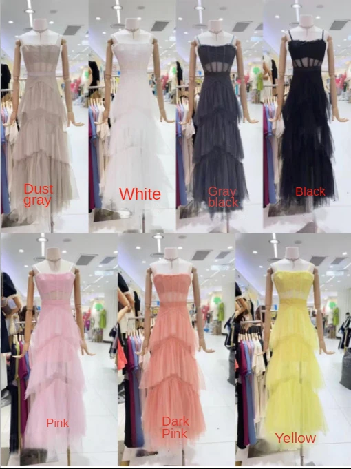 Banquet Gown for Women Wedding Party Dresses Spaghetti Strap Skirt Fashion  Lace Mesh Sleeveless Women's Prom Dress Vestidos