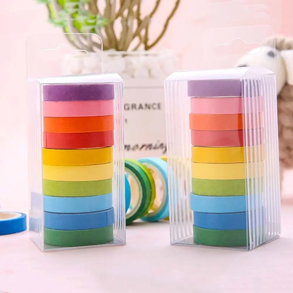 

10 Pcs/box Adhesive Tape Hand Account Rainbow Color Sticky Stationery Decorative Tape Solid Color Tape Set Masking Sticky Paper