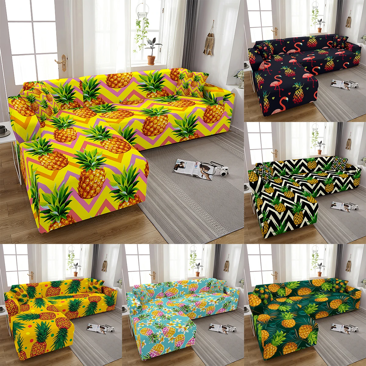 

Pineapple Printed Sofa Cover Elastic Sofa Covers for Living Room Spandex Stretch Couch Cover Sectional Corner L Shape Sofa Cover