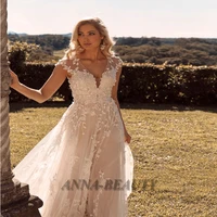 anna princess illusion court train v neck wedding dresses flower lace appliques wedding gown for bride customised