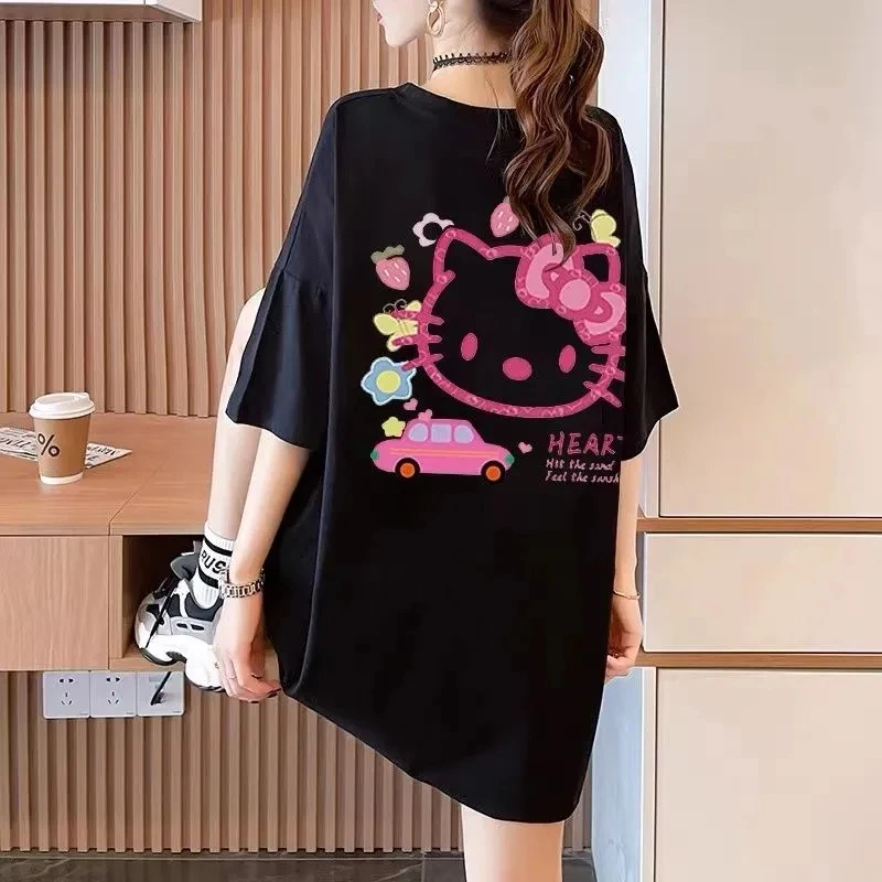 

Sanrio Hellow Kitty Y2k TShirt Top Cartoon Wild Loose Print Shirt Cotton Short-Sleeve Clothes Girl Gift 4XL Oversized Women Goth