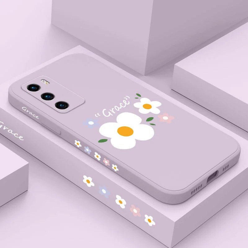 

Elegant Flower Phone Case For Huawei P40 P50 P30 P20 Pro Lite Nova 5t Y7A Mate 40 30 20 Pro Lite Liquid Silicone Cover