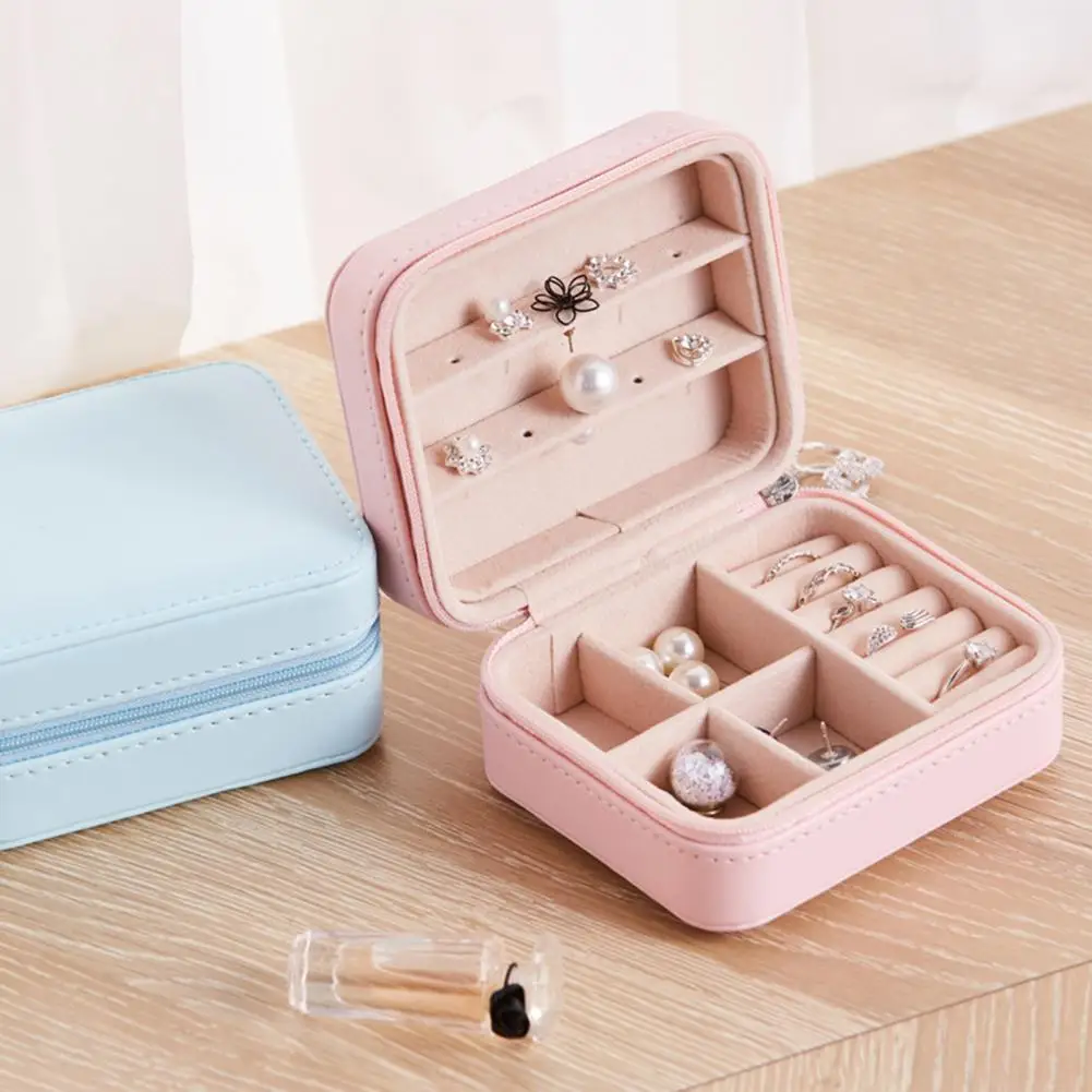 

Jewelry Case Smooth Faux Leather Flexible Storage Holder Jewelry Organizer for Ring Necklace Box Jewelry Box