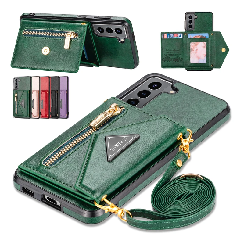 

For iPhone 13 12 11 Pro XS Max XR X 8 7 6S Plus Shoulder Strap Cover with ID Card Holder Phone Case For LG Stylo 6 Stylo6 Cases