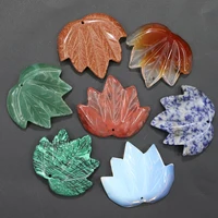 fashion natural stone carved mixed maple leaf pendants necklace charms jewelry accessories making 6pcs wholesale free shipping
