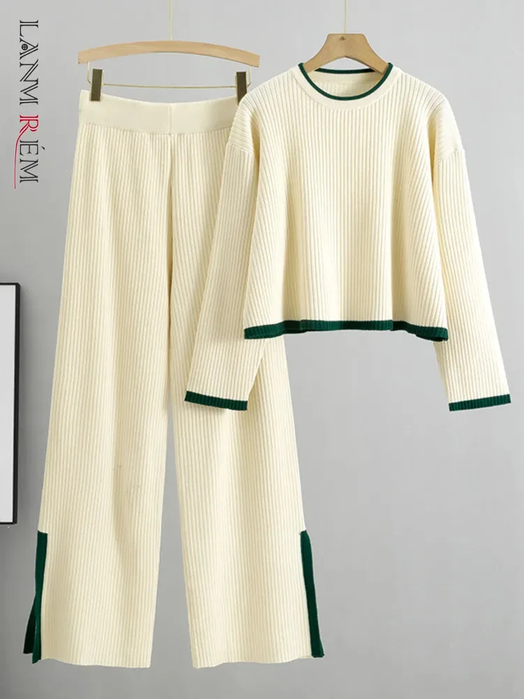 LANMREM комплекты трикотажных брюк женский пуловер с круглым вырезом и длинными