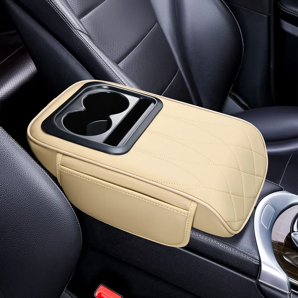 

Портативная подушка для подлокотника центральной консоли из искусственной кожи, многофункциональная подушка для подлокотника автомобиля, увеличивающая высоту с подстаканником