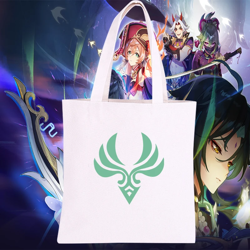 

Genshin Impact Klee Keqing Noelle Hutao Woman Girl Canvas Shopping Bag Thick Recycle Bags Handbag Tote Bag Cosplay Costume Prop