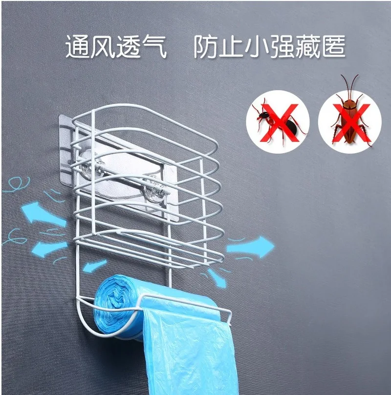 

Wall Mount Punch-Free Carbon Steel Rack Garbage Bag Rack Kitchen Storage Trash Bag Organizer Plastic Bag Storage Shelf