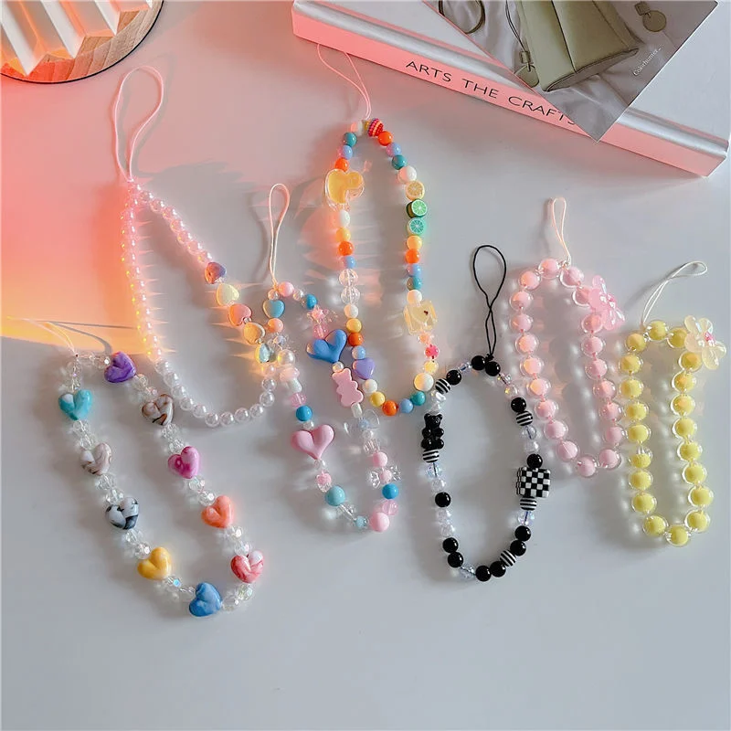 Fashion Stone Pearl Bead Flower Phone Chain Ladies Girl Anti-Lost Lanyard Lanyard Pendant Jewelry Keychain