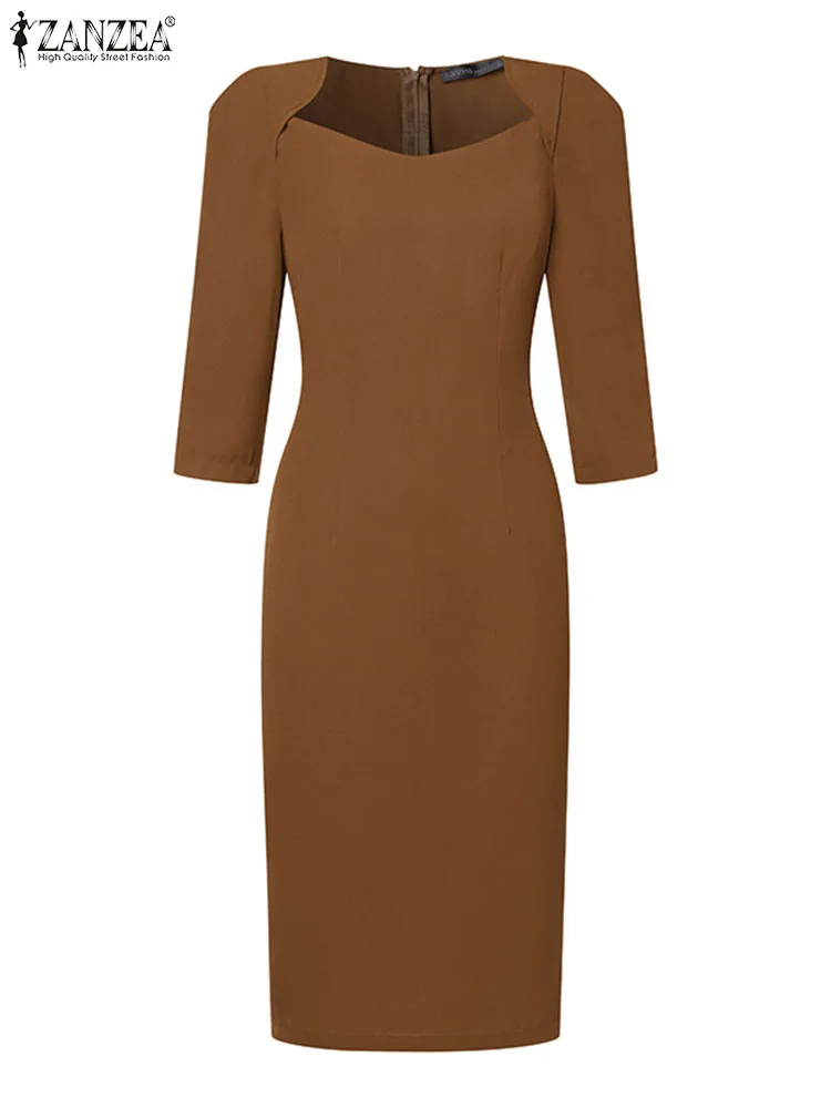 Платье ZANZEA женское офисное Облегающее элегантное пикантное модное миди-платье с
