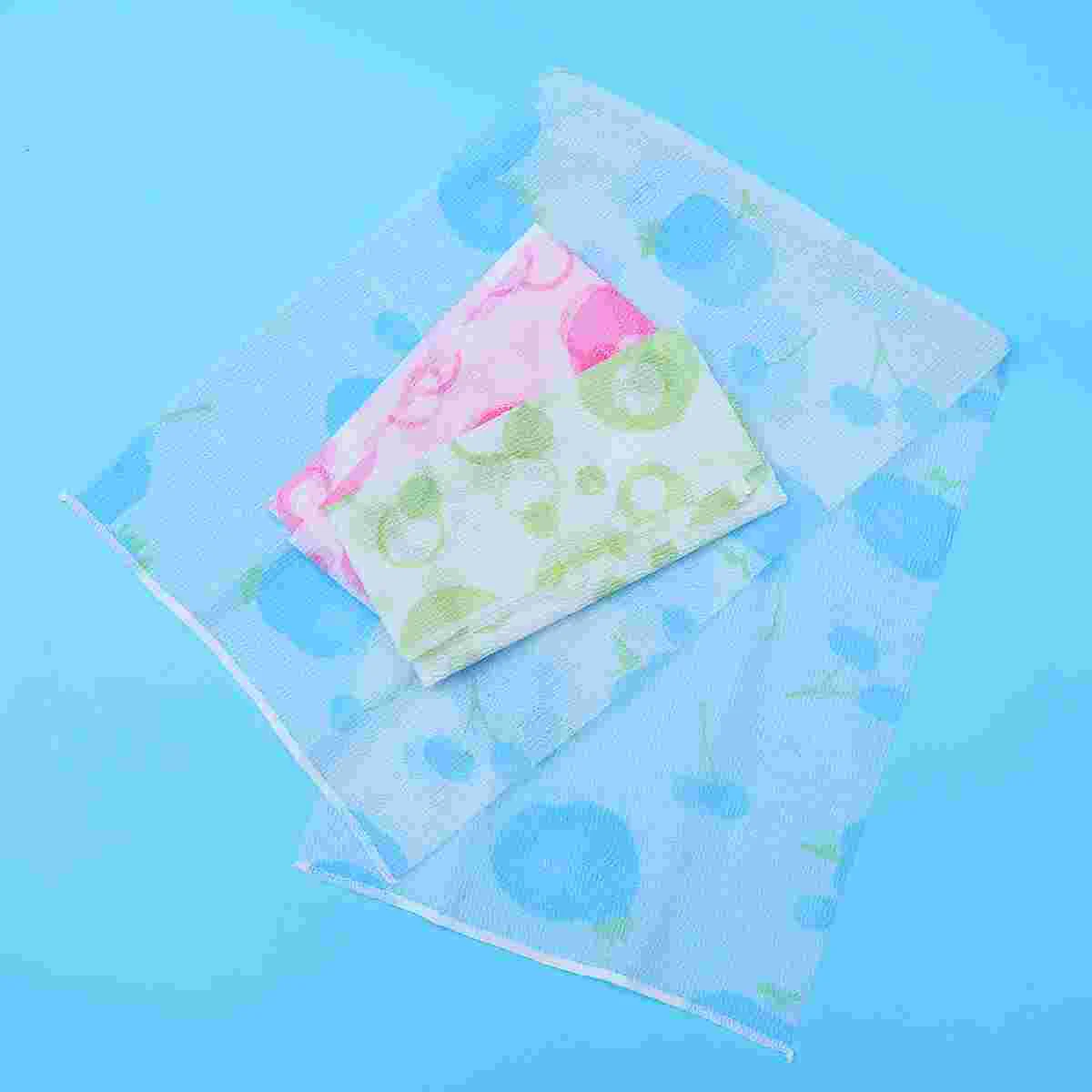 

3pcs Printing Bath Towel Long Strip Exfoliating Back Scrubber Pull Back Bath Towel Shower Towel (Green, Blue, Pink)
