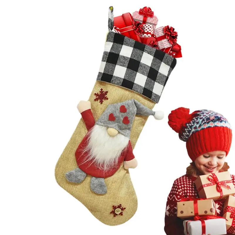 

Christmas Stocking Christmas Faceless Gnomes Stockings Buffalo Plaid Cute Christmas Faceless Dolls Stocking Hangers For Holiday