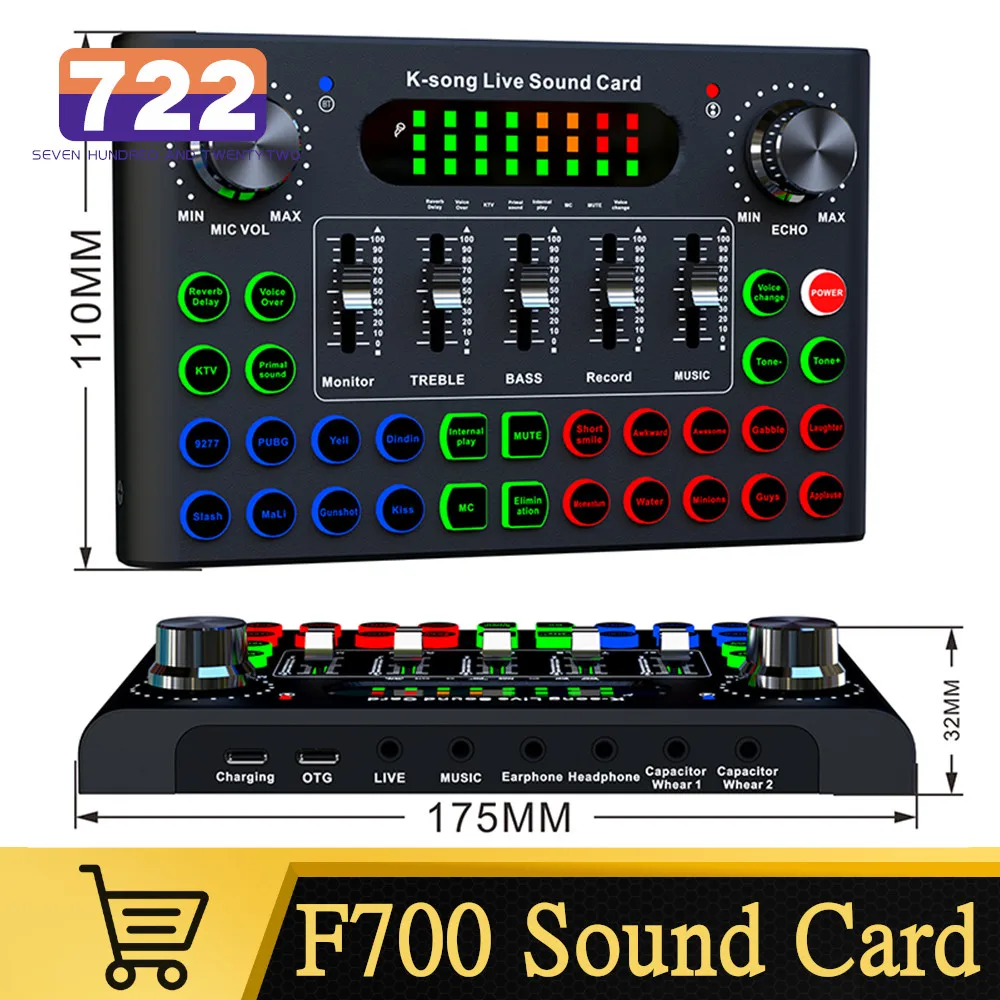 F007 Sound Card USB Studio Recording External Karaoke Live Broadcast Device Voice Changer Audio Sound Cards & Mixers For Phone