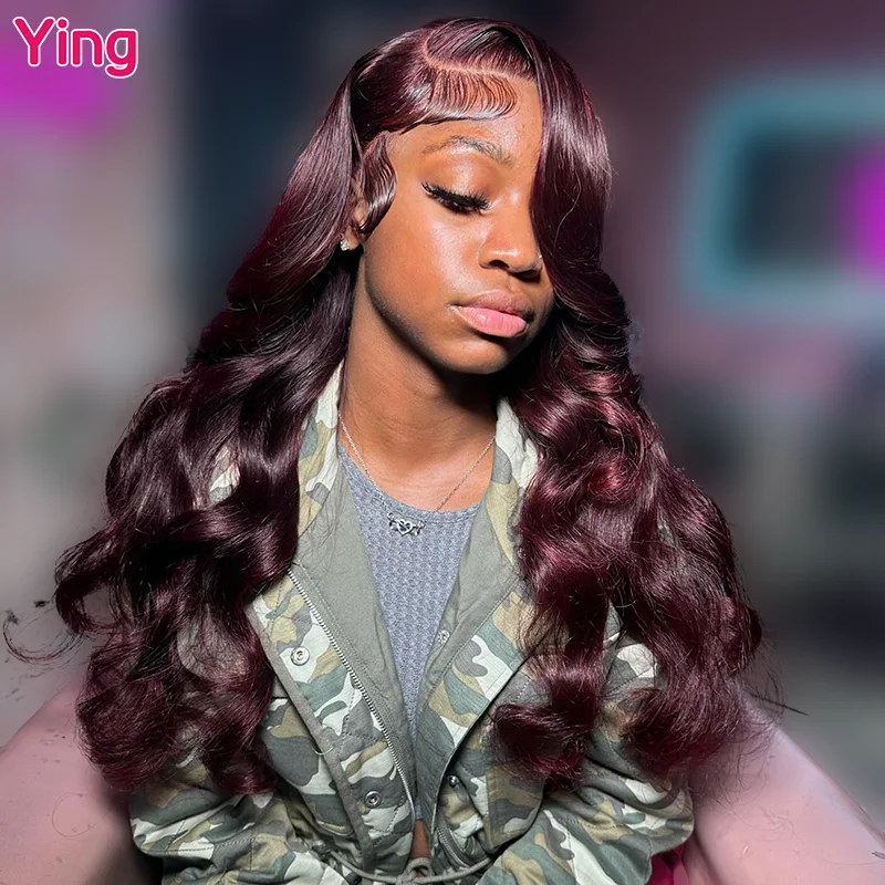 

Ying Hair Dark Burgundy Body Wave 200% 13x6 Lace Frontal Wig 12A Remy 13x4 Lace Front Wig PrePlucked 5x5 Transparent Lace Wig