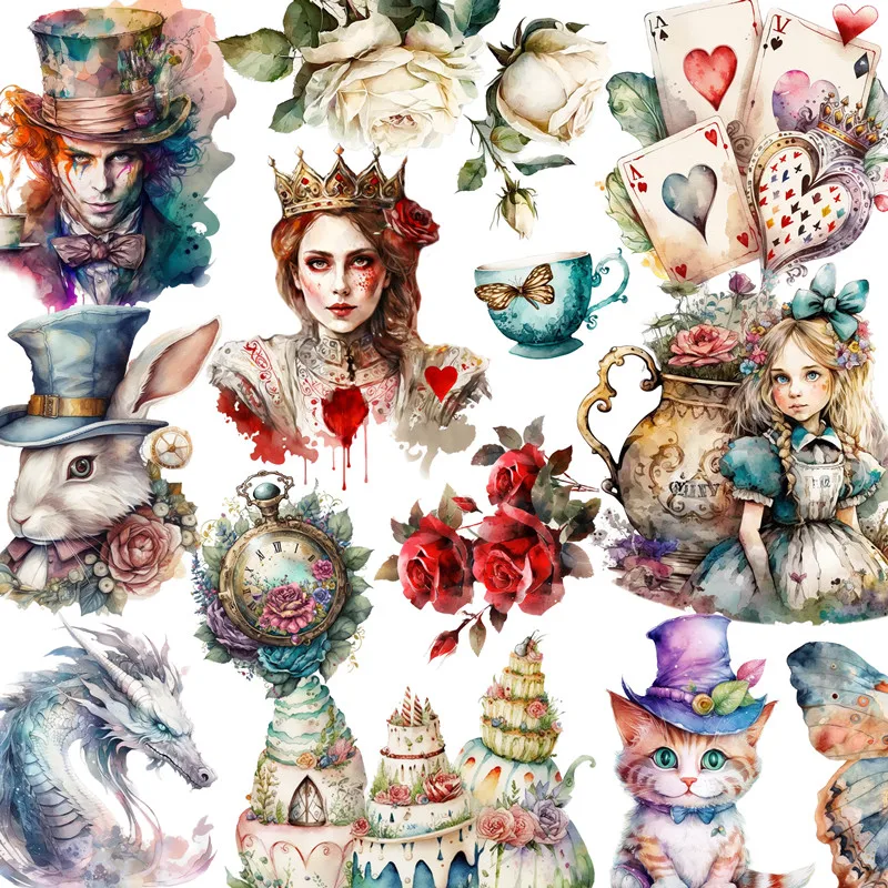 

12PCS Vintage Alice Series stickers DIY Scrapbooking Junk Journal Album Diary Happy Plan Decorative Stickers School Supplies