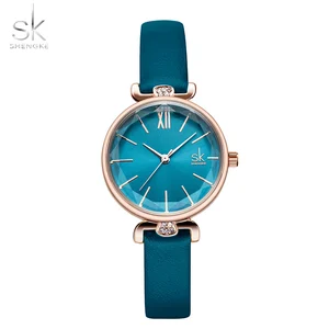Кварцевые наручные часы shengke, женские часы с кожаным ремешком, кварцевые классические повседневные аналоговые часы, женские простые часы в подарок