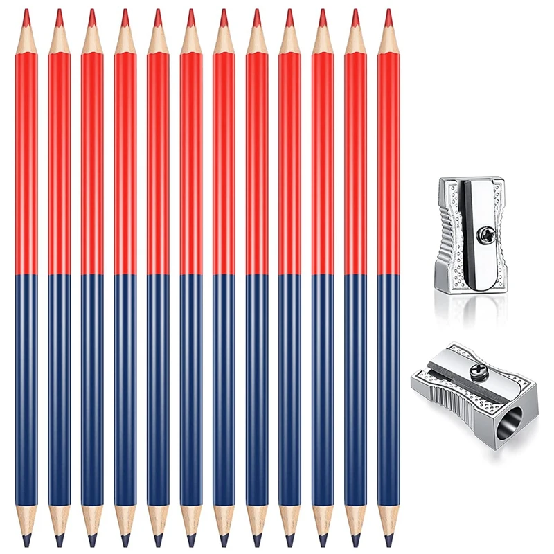 

12 шт., красные и синие стираемые карандаши, предварительно заточенные с 2 точилками