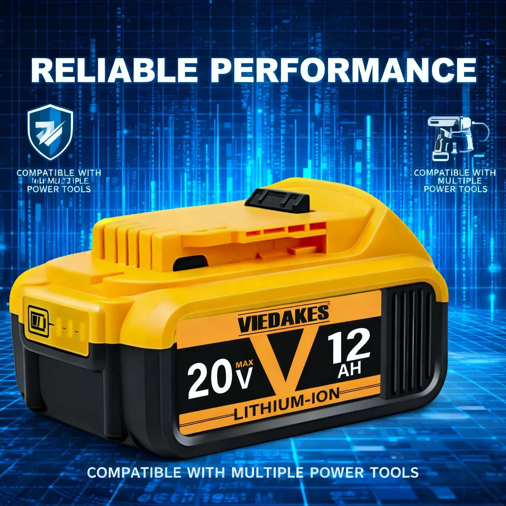 Фото Аккумулятор для электроинструментов DeWalt 20V 12Ah, совместимый с DCD887, DCD805, DCF860, DCD796, DCG406, DCF880, DCF512, DCD805 №2