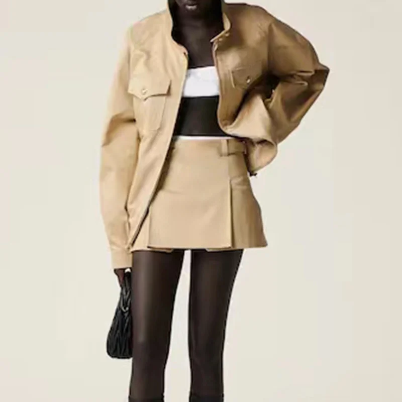 

High Quality Fashion Classic Safari Jacket Women 2023 Retro Long Sleeve Zipper Coat Casual Turtleneck Letter Embroidery Jackets