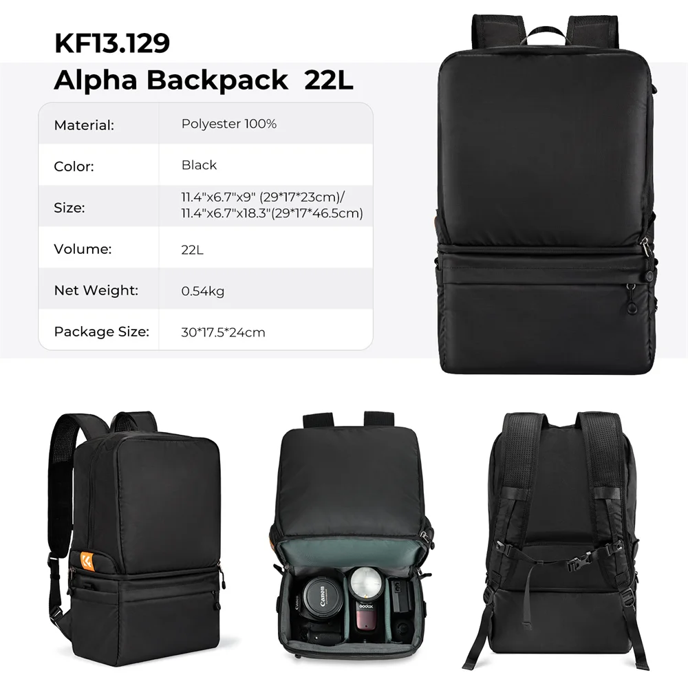 Фото Рюкзак K & F Concept 22L для фотоаппарата, дорожная сумка через плечо для фотоаппарата, подходит для объективов камер Sony, Canon, Nikon, 2 в 1 №2