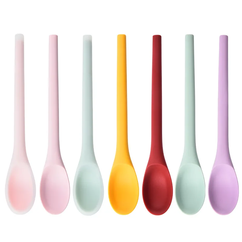 Multi Purpose Silicone Spoon Long Handle Rice Soup Spoon Mixing Dessert Ice Cream Spoon Teaspoon Coffee Spoon Kitchen Tableware