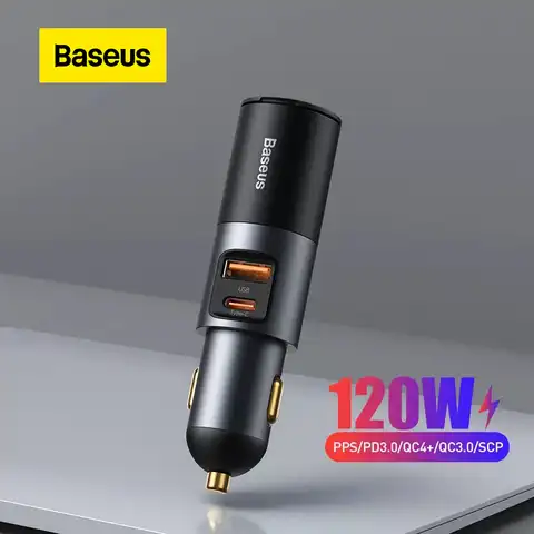 Автомобильное зарядное устройство Baseus 120 Вт, разъем для прикуривателя PD3.0 QC4.0 3,0, USB зарядное устройство типа C, быстрое зарядное устройство дл...