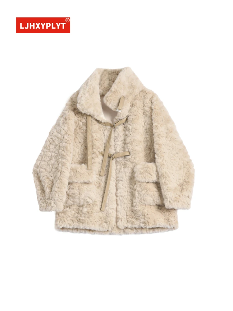

Imitation Rabbit Hair Short Lamb Plush Light Color Jacket Women's Winter New Loose Warm Thickened Fur Long Sleeve Coat Female