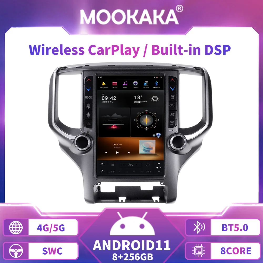 Tesla Styel для Dodge Ram 1500 2500 2018 2019 2020 Android 11 Автомобильный DVD-плеер GPS-навигация Радио