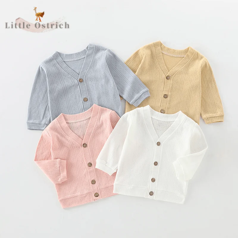 

Newborn Baby Girl Boy Cotton Knitted Sun Protection Clothing Breathable Button Coat Toddler Summer Cardigan Baby Clothes 3M-2Y