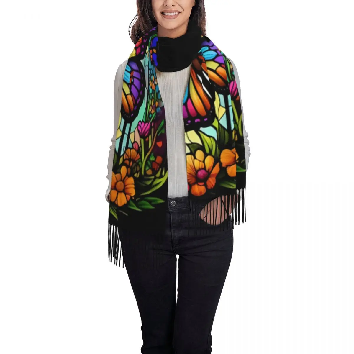 Индивидуальная яркая Женская Длинная зимняя теплая шаль с кисточками шарфы