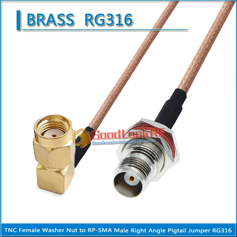 

TNC Female Washer Nut O-ring Bulkhead to RP-SMA RPSMA RP SMA Male Right Angle 90 Degree Pigtail Jumper RG316 extend Coaxial