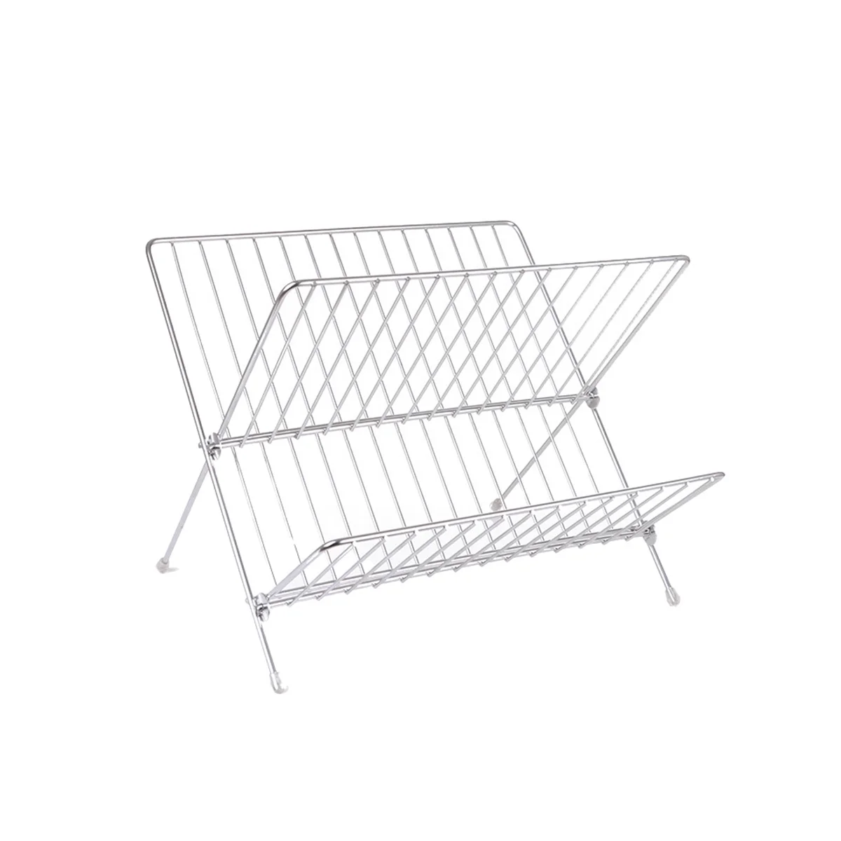 

Kitchen Folding X- Drain Rack Double-Layer Wrought Iron Bowl Rack Drying Bowl and Plate Organizer Rack