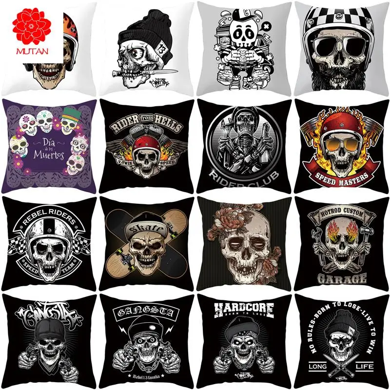 

Декоративный чехол-наволочка с рисунком черепа, черно-белый женский чехол из полиэстера, наволочка с рисунком черепа, наволочка kussensloop