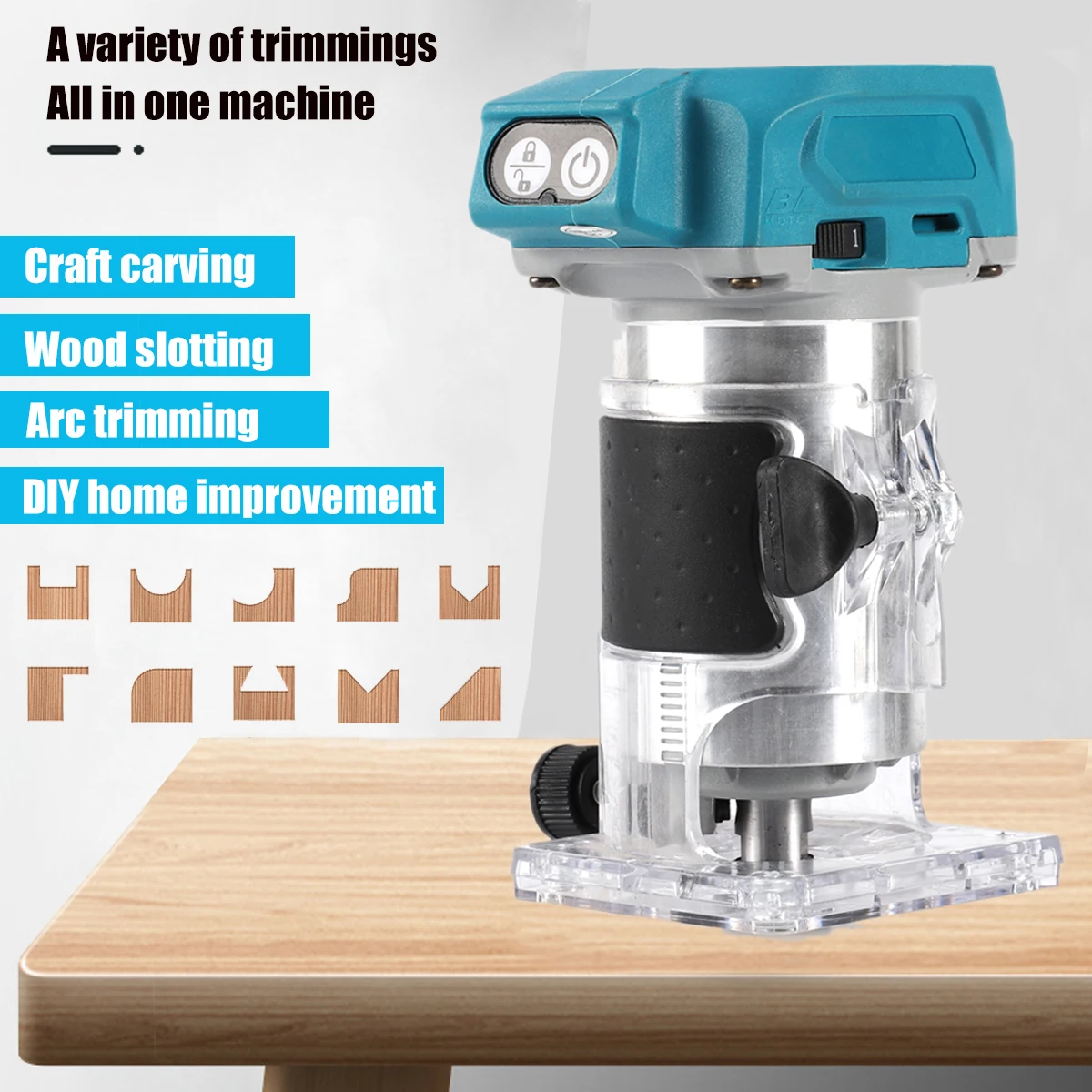 Brushless Electric Hand Trimmer Cordless Wood Router Woodworking Engraving Slotting 5 Speeds Trimming Milling Machine For Makita 2