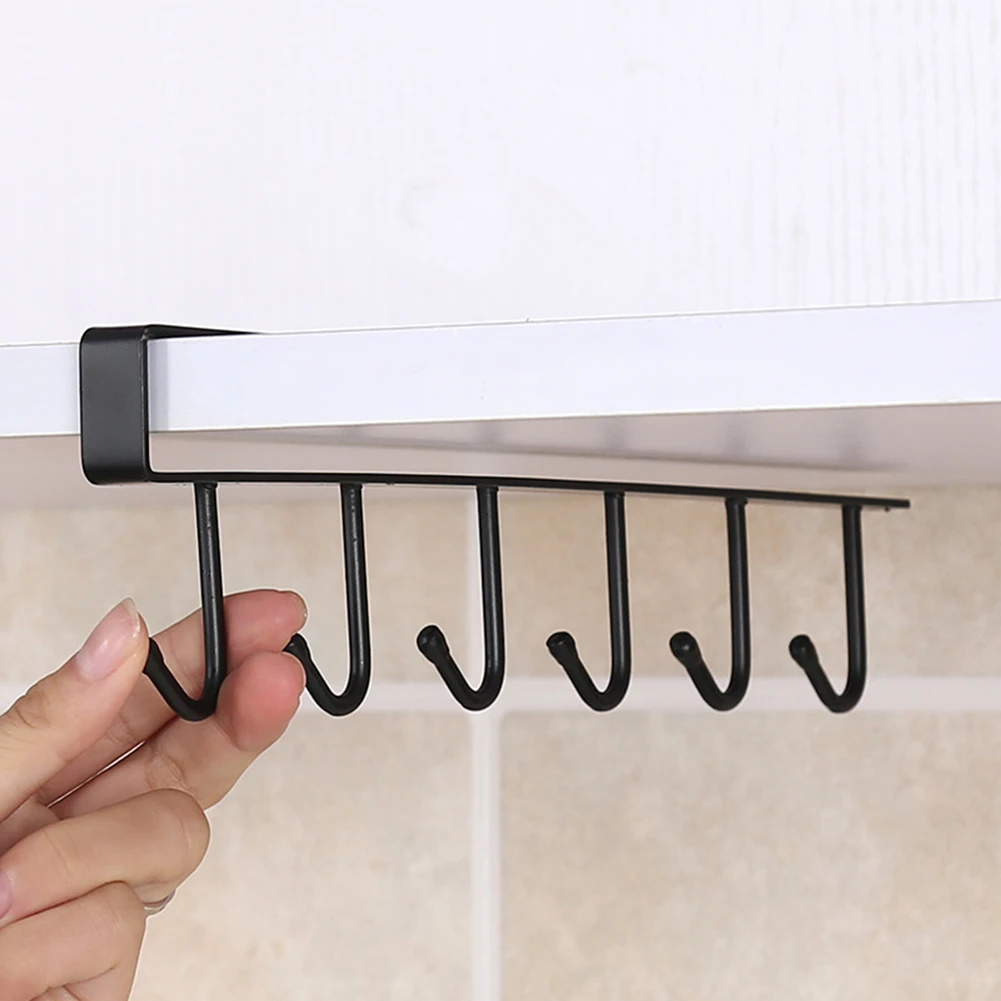 

Kitchen Hooks Organizer Hanging Rack Holder Iron Storage Shelf Wardrobe Cabinet Metal Shelves Mug Cup Hanger Kitchen Storage