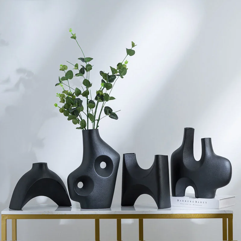 

Nordic Creative Ceramic Black And White Soft Geometric Art Vase Decoration Living Room Bedroom TV Cabinet Home Decorat Ornaments