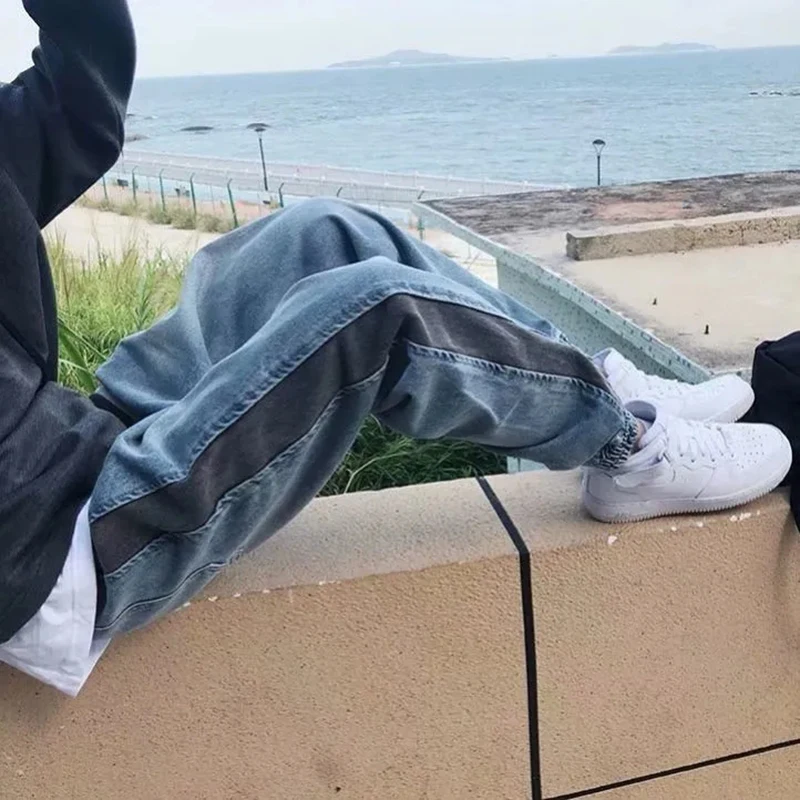 Korean Fashion Exquisite Men Wide Leg Jeans  Autumn New Streetwear Bundle Feet Straight Baggy Denim Pants Male Brand Trousers