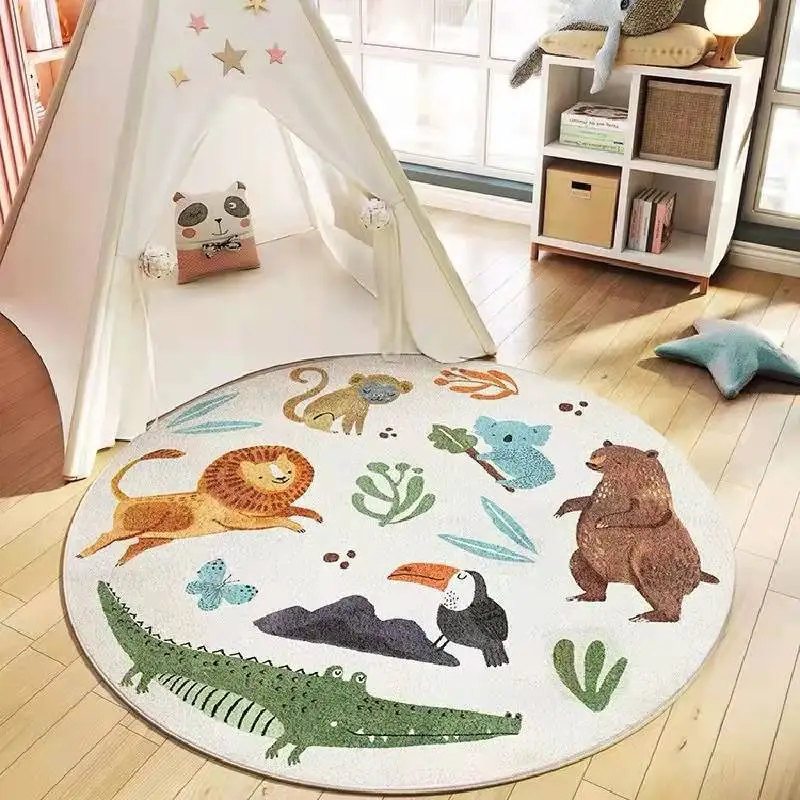 

Cartoon Round Kids Bedroom Carpets Lamb Cashmere Home Living Room Non-Slip Carpet Sofa Tatami Bedside Rugs Baby Crawling Mat