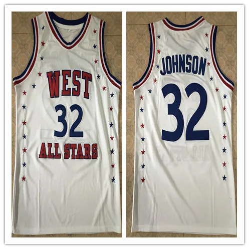 

Мужские 32 Волшебные Джонсон 1983 All Star West белые баскетбольные майки вышитая вышивка индивидуальный Любой имя и номер
