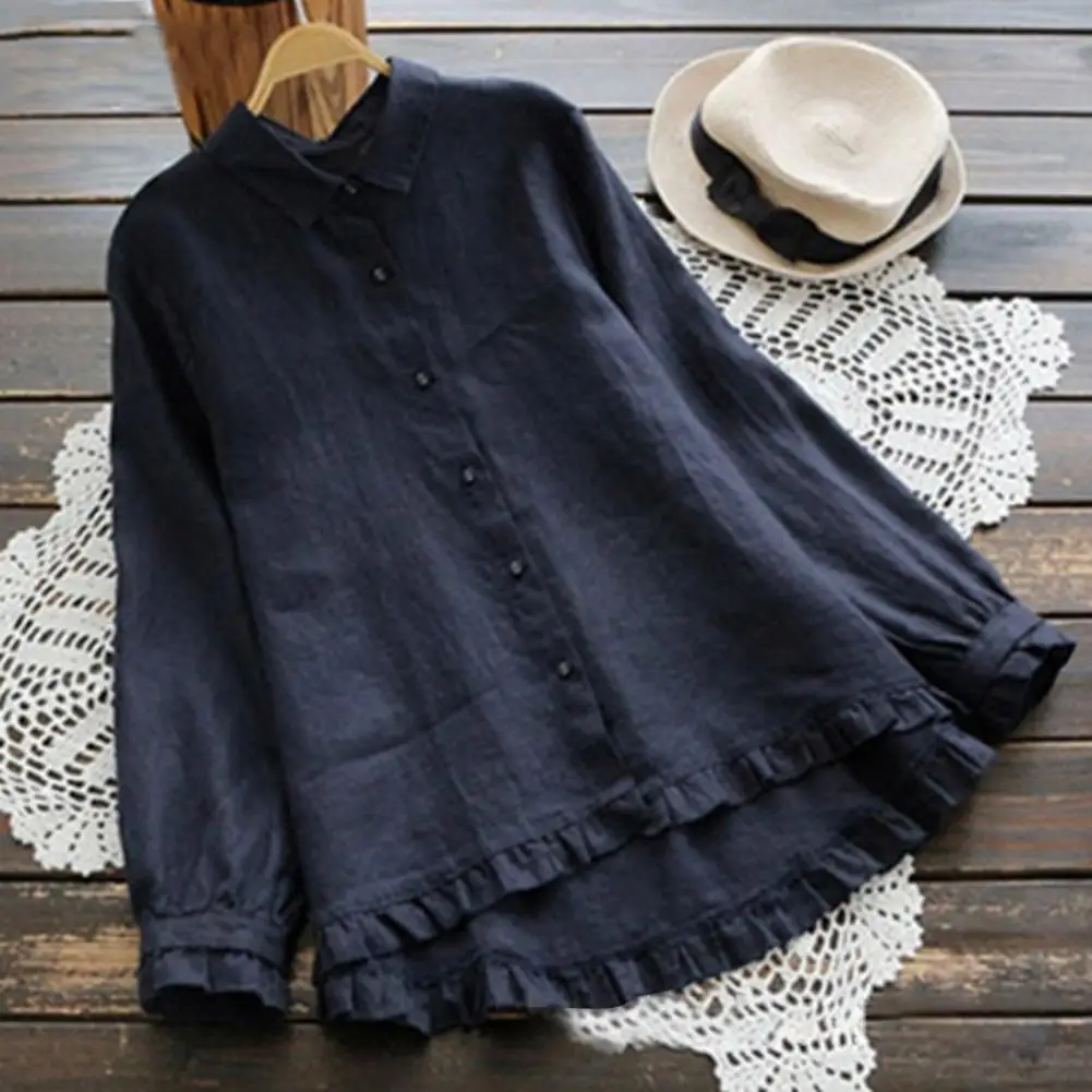 

Lady Spring Shirt Turn-down Collar Women Spring Top Plus Size Women Shirt